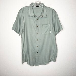 Oakley Shirt Men Medium Plaid Mint Button Up Short Sleeve Green Tan Cream  H